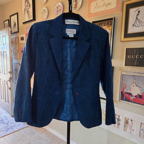 Town n Country 70s Blue Ultrasuede Blazer‎ Jacket Womens Size 6 Single Button - Picture 5 of 8